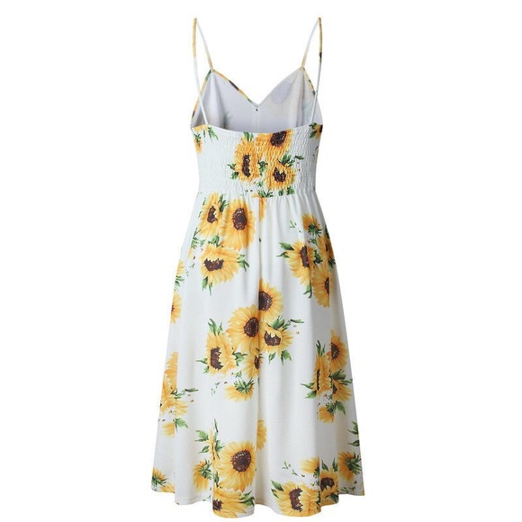 White dress with sunflower print DRC141 - Picture 4 of 5